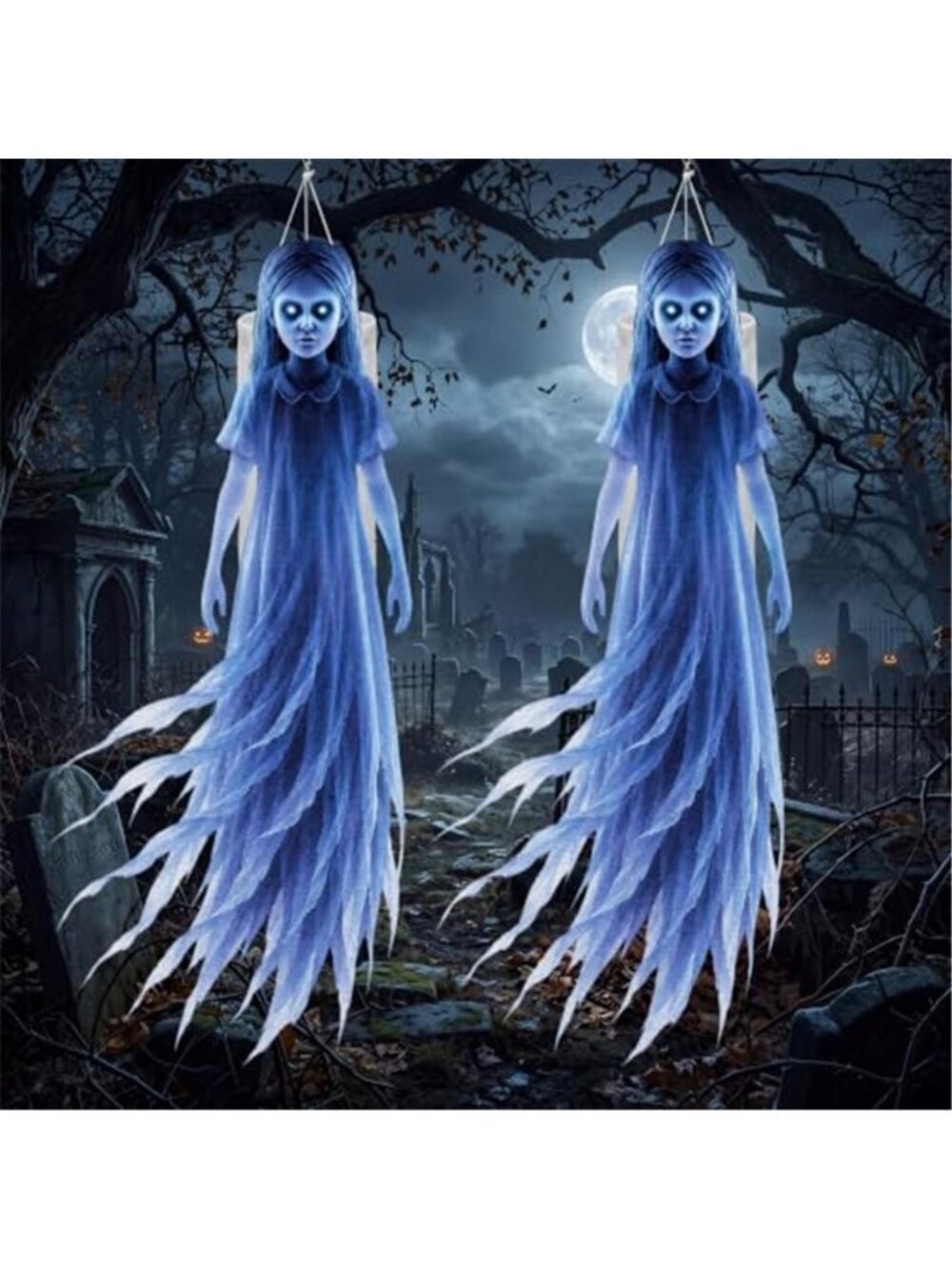 2pcs Halloween Party Decorations Outdoor Ghost Girl Windsock